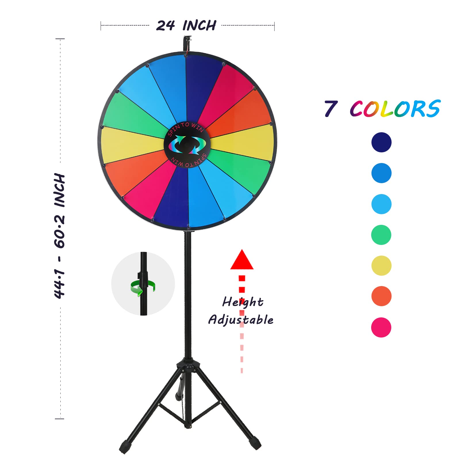 iElyiEsy 24 Inch Spinning Prize Wheel of Fortune with Folding Tripod Floor Stand Height Adjustable 14 Slots Spin Wheel with Dry Erase Markers & Eraser for Carnival Trade Show