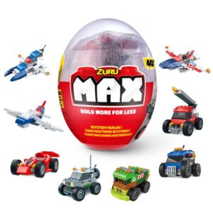 MAX Build More Egg Capsule x4 by ZURU Building Block Set with Surprise Themes for Boys, Girls, and Kids, Great Basket Stuffers, Amazon Exclusive