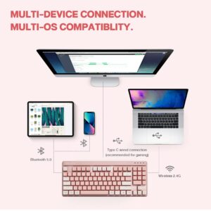 DeLUX 80% Wireless Mechanical Keyboard - RGB Backlit, Hot Swappable 89 Keys, US Layout, Linear, Quiet Yellow Switches, PBT Keycaps - Multi-Device Gaming (KM18-Pink)