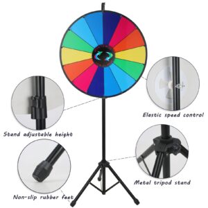 iElyiEsy 24 Inch Spinning Prize Wheel of Fortune with Folding Tripod Floor Stand Height Adjustable 14 Slots Spin Wheel with Dry Erase Markers & Eraser for Carnival Trade Show