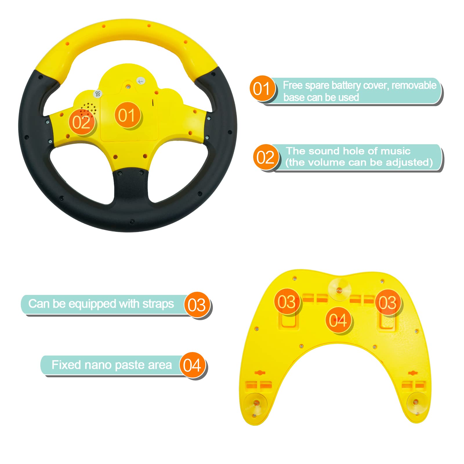 RedCrab Steering Wheel Car Driving Simulated Toy with Light and Music for Kids, Pretend Driving Seat Toys,Baby Electric Early Learning Educational Toys for Boys and Girls(Yellow)