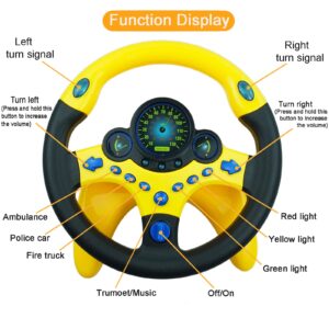 RedCrab Steering Wheel Car Driving Simulated Toy with Light and Music for Kids, Pretend Driving Seat Toys,Baby Electric Early Learning Educational Toys for Boys and Girls(Yellow)