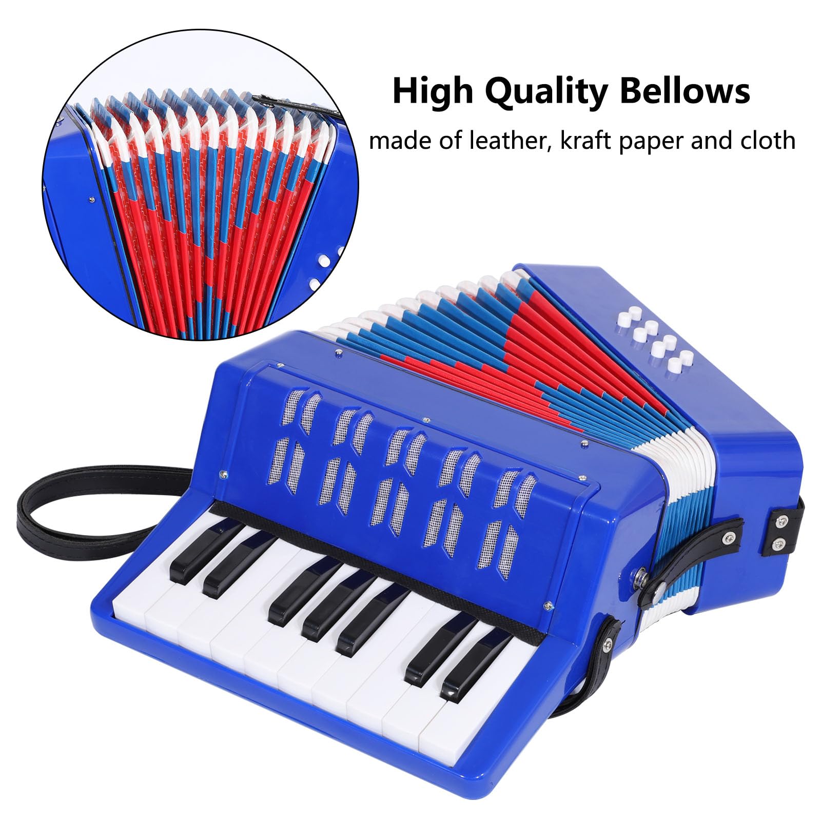 AIMEIS Accordion 17 Piano Keys 8 Bass Button Kids Accordian,Musical Instrument Mini Accordion (Blue)