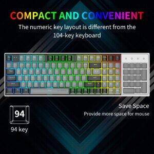 HUO JI E-YOOSO Z-19 Mechanical Gaming Keyboard with Number Pad, True RGB Backlit, 5 Pin Hot Swappable Red Switches, Pro Software Supported, Wired Compact 94 Keys for PC/Computer, Grey Black