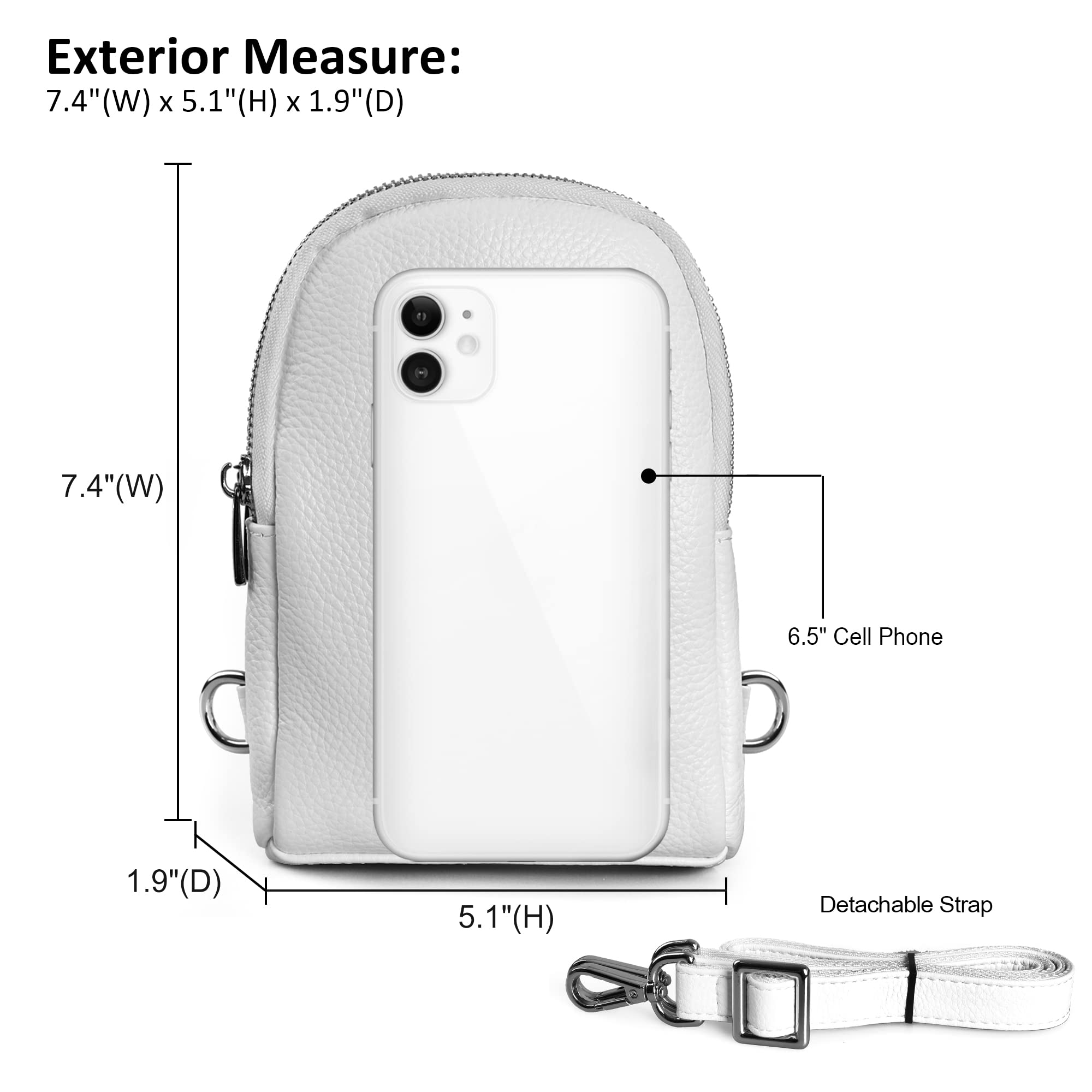 Befen Genuine Leather Crossbody Sling Bags for Women, Small Genuine Leather Cell Phone Wallet Purse Fanny Packs Belt Bag for Adult Walking(White)