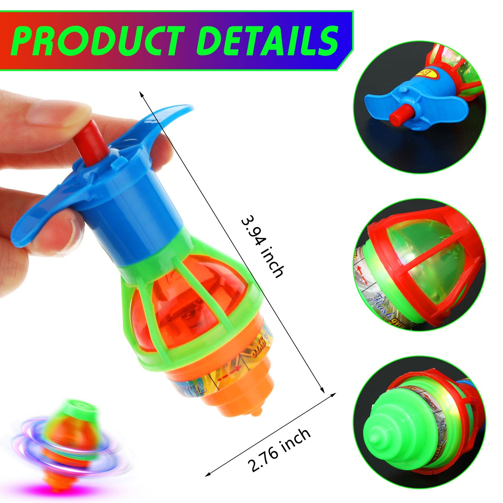 100 Pcs LED Light up Rotating Tops Launcher Flashing UFO Gyroscope Bulk Colorful Flashing Rotating Toys Novelty Bulk Toys Party Favor Goodie Bag Fillers Gifts Stuffers for Birthday Halloween Favors