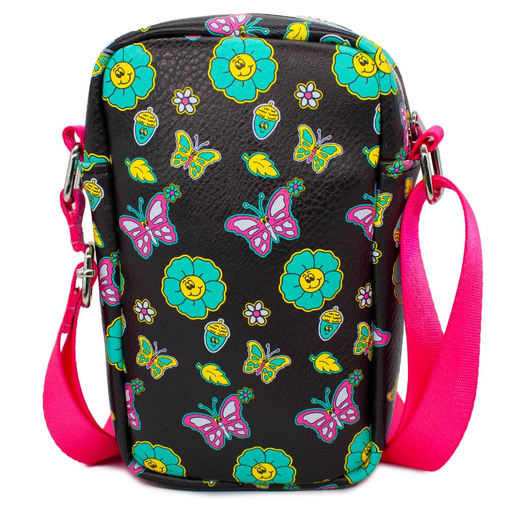 Disney Bag, Cross Body, Bambi Thumper Thumpin Retro Pose Floral Collage, Black, Vegan Leather