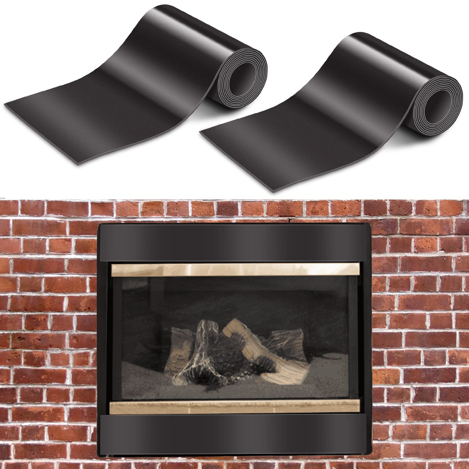 2Pcs Magnetic Fireplace Draft Stopper, Magnetic Fireplace Cover, Magnetic Fireplace Vent Cover for Block Cold Air from Fireplace Vent, Black, 36" x 4"