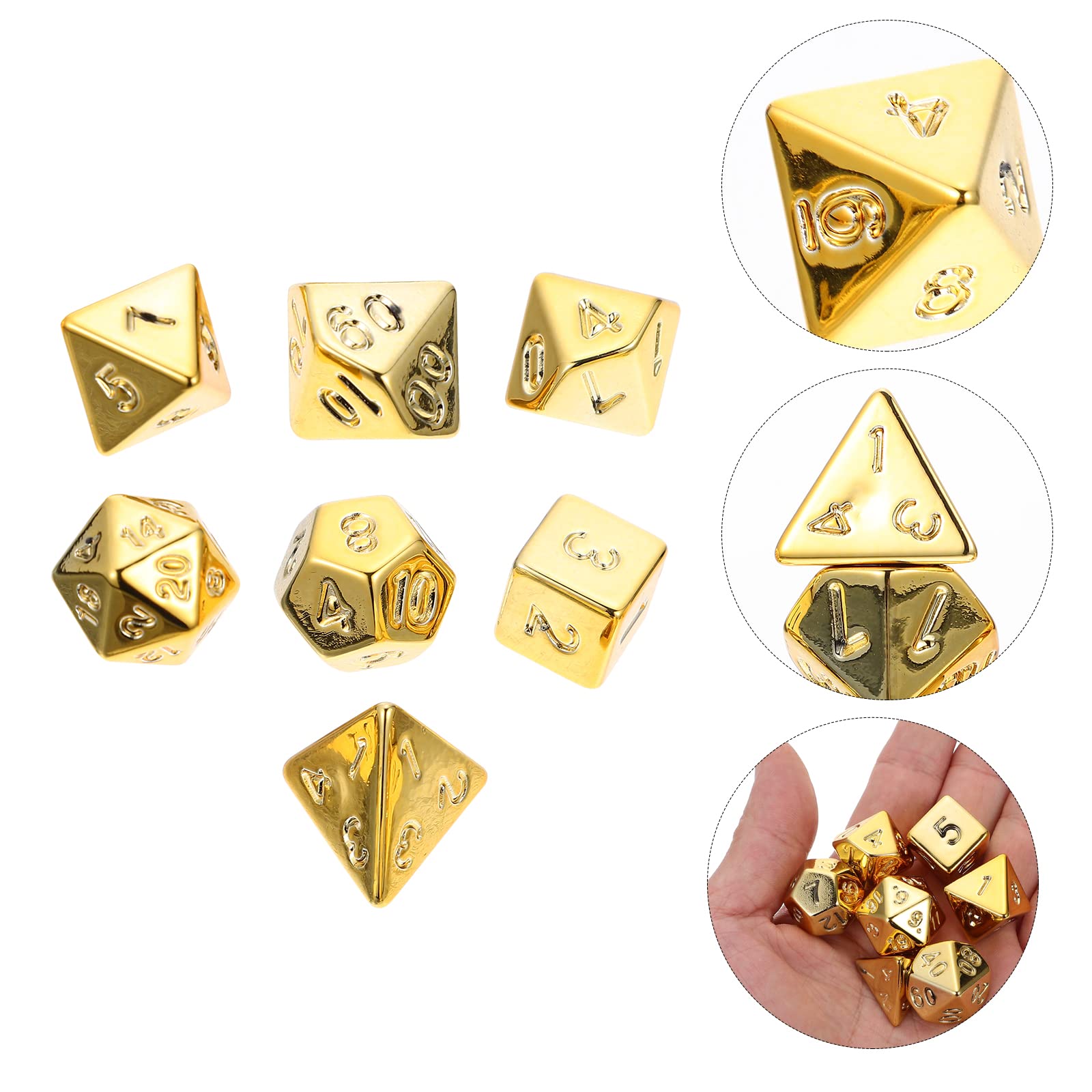 LUOZZY Acrylic Multi-Sided Dice Set Engraved Number Dice Party Game Supplies (Gold)