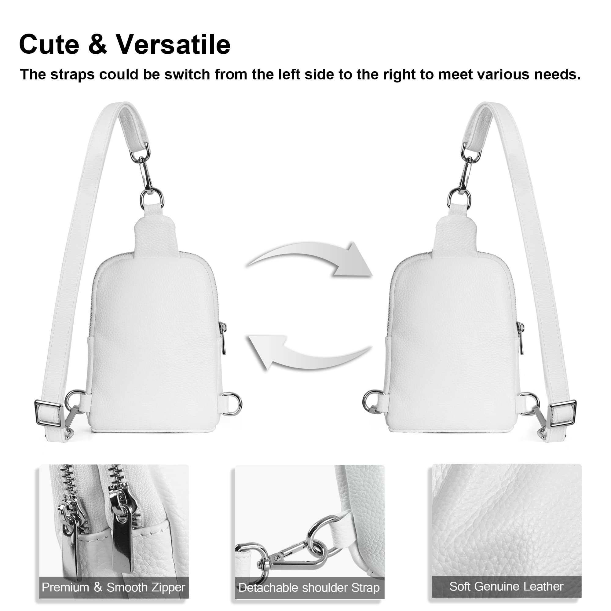 Befen Genuine Leather Crossbody Sling Bags for Women, Small Genuine Leather Cell Phone Wallet Purse Fanny Packs Belt Bag for Adult Walking(White)