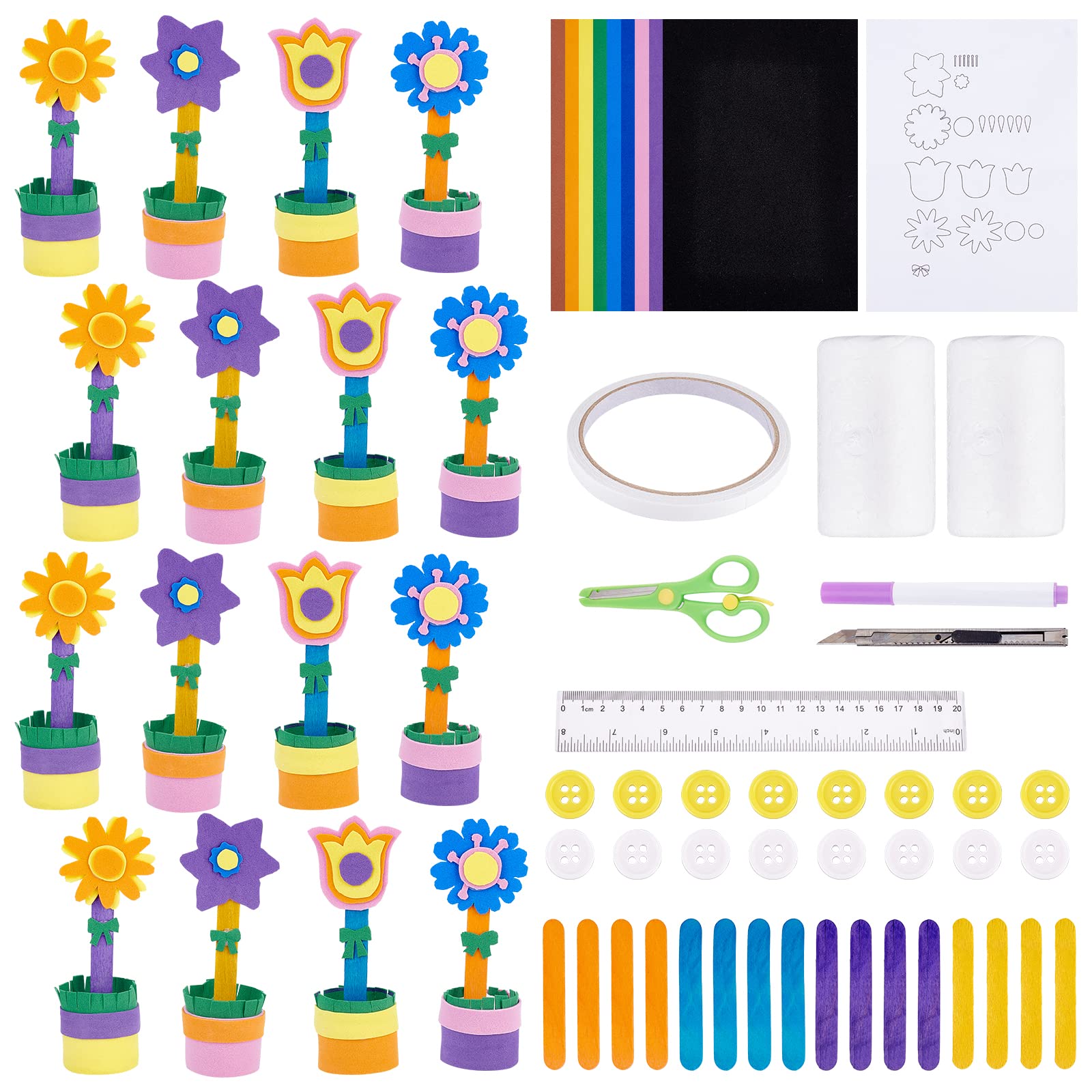 WEBEEDY 16 Set Foam Flower Craft Kit DIY Spring Crafts Make Your Own Flower Science and Garden Gift Easter Art Craft for Home Fun Game Activities