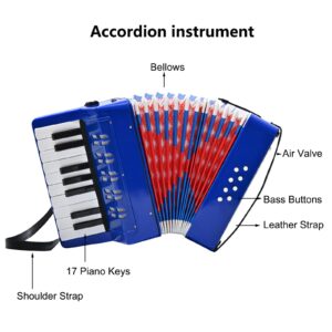 AIMEIS Accordion 17 Piano Keys 8 Bass Button Kids Accordian,Musical Instrument Mini Accordion (Blue)