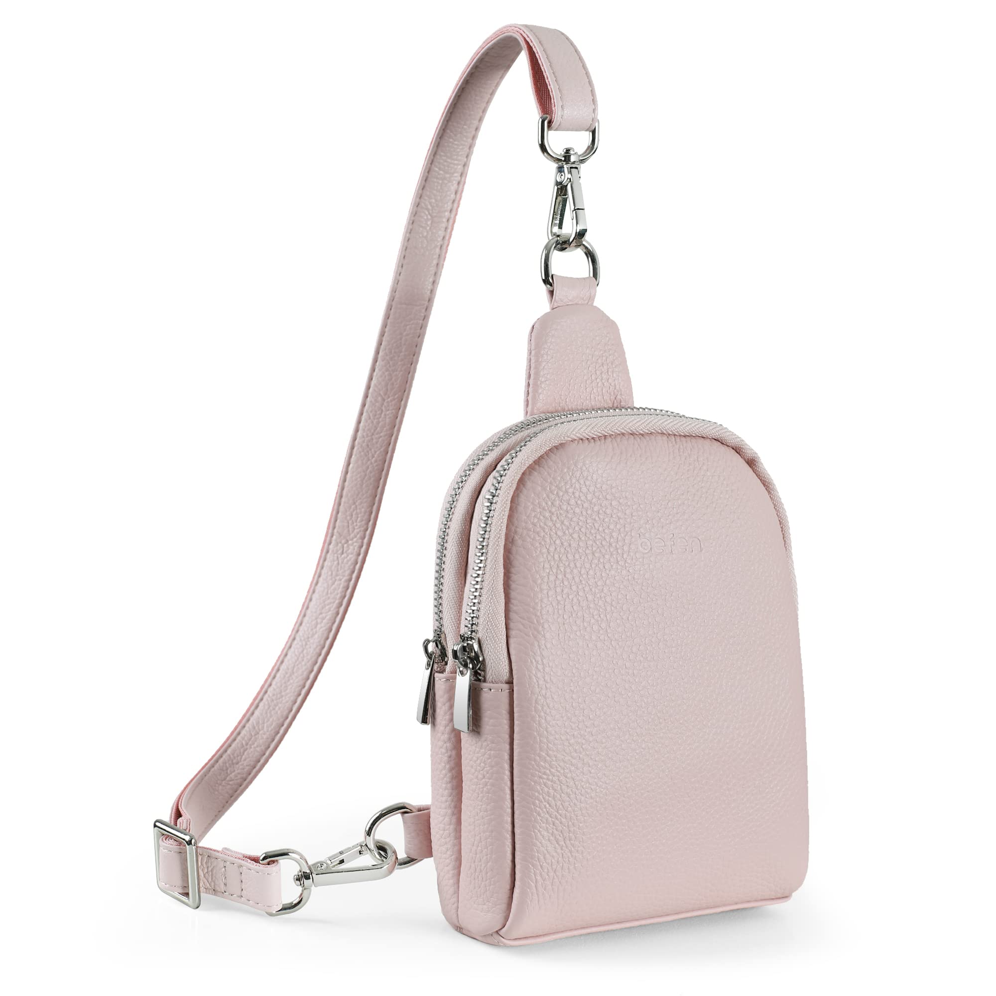 Befen Genuine Leather Small Leather Sling Bags for Women Crossbody,Fanny Packs for Women,Cell Phone Wallet Purse Belt Bag Mini Backpack for Women Adult Walking(Macaron Blush Pink)