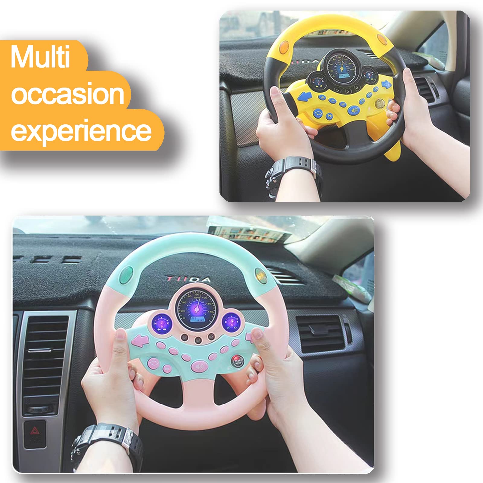 RedCrab Steering Wheel Car Driving Simulated Toy with Light and Music for Kids, Pretend Driving Seat Toys,Baby Electric Early Learning Educational Toys for Boys and Girls(Yellow)