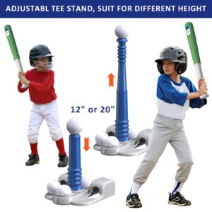 QDRAGON 2 in 1 T Ball Sets for Kids 3-5 5-8, Tee Ball Set with Automatic Pitching Machine/Adjustable Batting Bat & Stand/6 Balls, Baseball Toys Outdoor Sport for Toddlers Boys, Blue