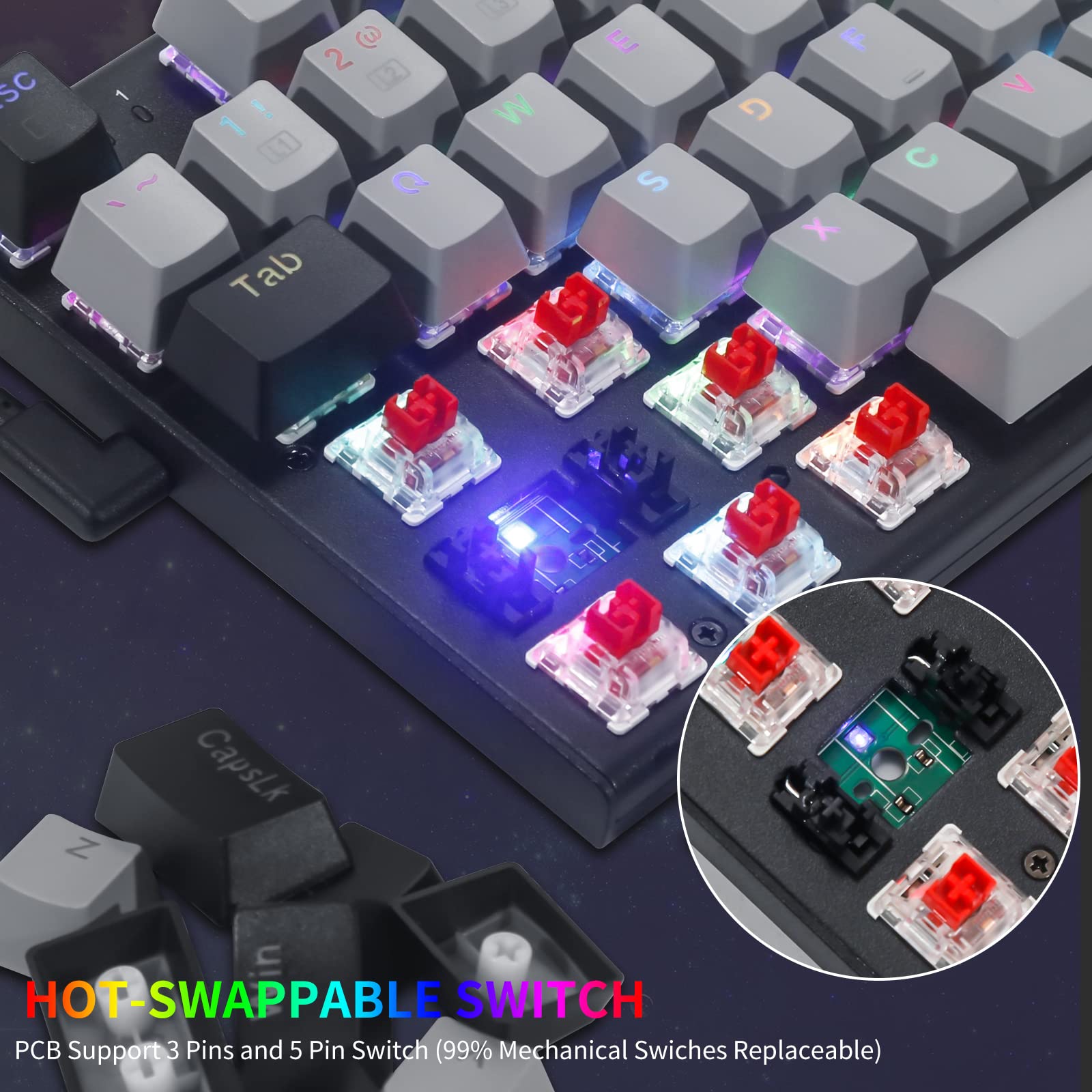 HUO JI E-YOOSO Z-19 Mechanical Gaming Keyboard with Number Pad, True RGB Backlit, 5 Pin Hot Swappable Red Switches, Pro Software Supported, Wired Compact 94 Keys for PC/Computer, Grey Black