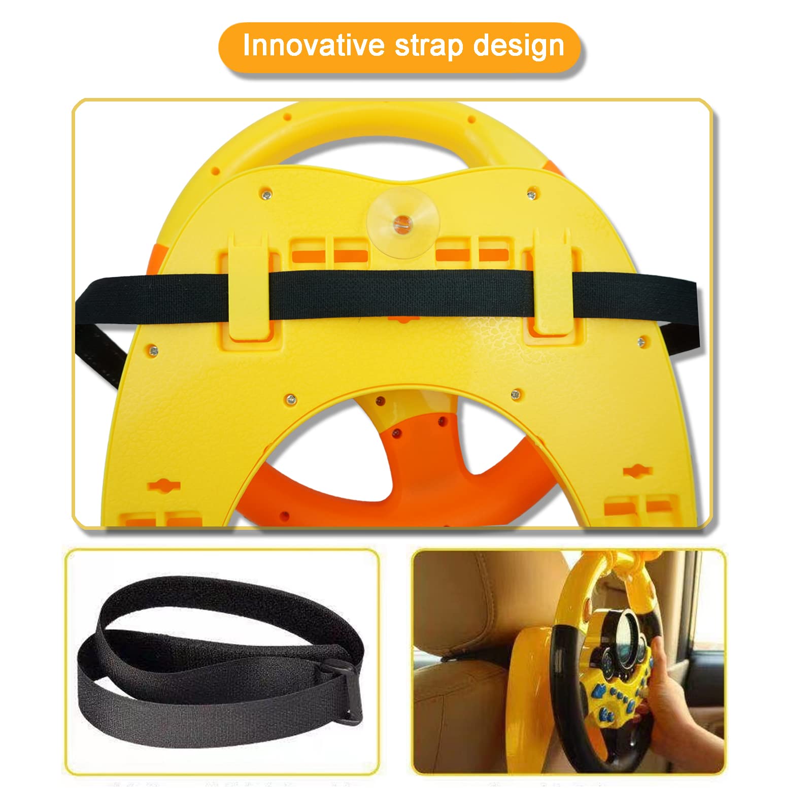 RedCrab Steering Wheel Car Driving Simulated Toy with Light and Music for Kids, Pretend Driving Seat Toys,Baby Electric Early Learning Educational Toys for Boys and Girls(Yellow)