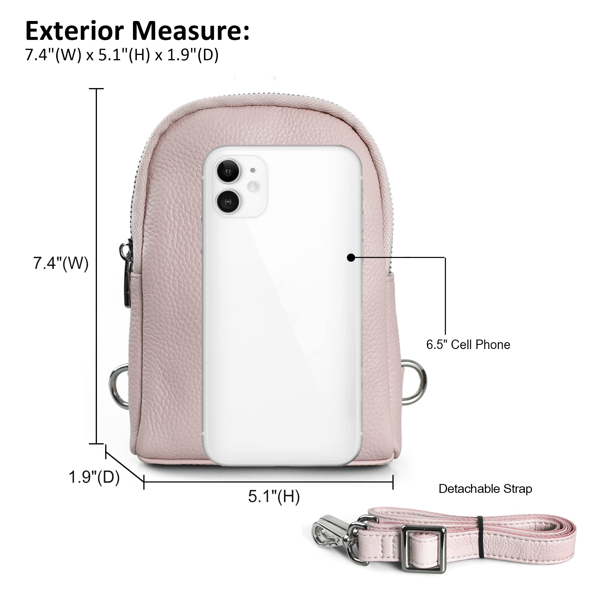 Befen Genuine Leather Small Leather Sling Bags for Women Crossbody,Fanny Packs for Women,Cell Phone Wallet Purse Belt Bag Mini Backpack for Women Adult Walking(Macaron Blush Pink)