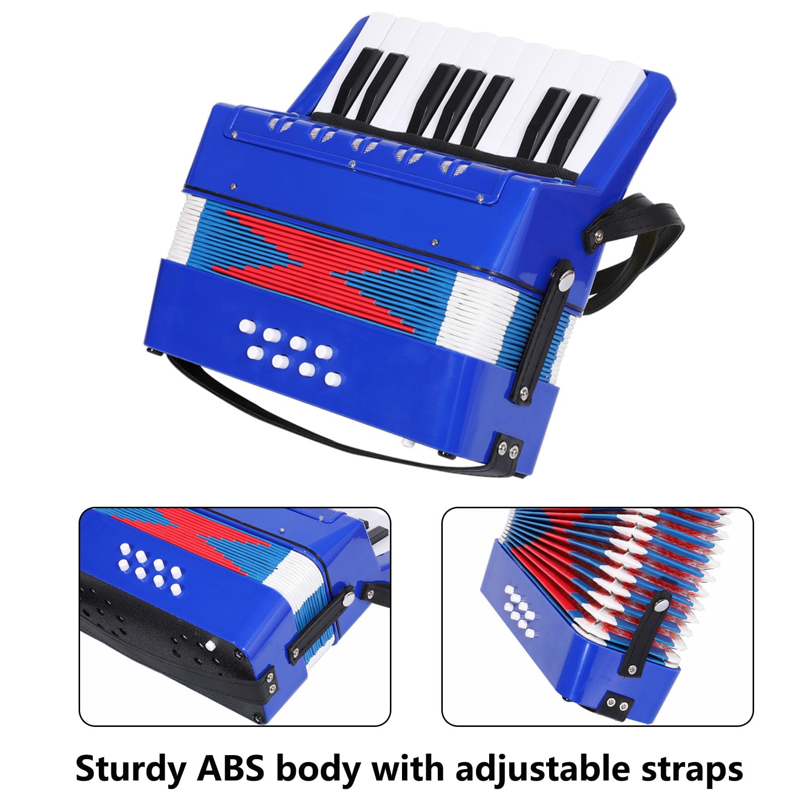 AIMEIS Accordion 17 Piano Keys 8 Bass Button Kids Accordian,Musical Instrument Mini Accordion (Blue)