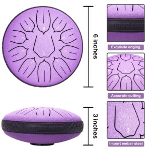 Lronbird Steel Tongue Drum 6 Inch 11 Notes Hand Drums with Bag Sticks Music Book, Sound Healing Instruments for Musical Education Entertainment Yoga Chakra Gifts (Lavender)