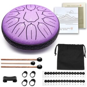 Lronbird Steel Tongue Drum 6 Inch 11 Notes Hand Drums with Bag Sticks Music Book, Sound Healing Instruments for Musical Education Entertainment Yoga Chakra Gifts (Lavender)