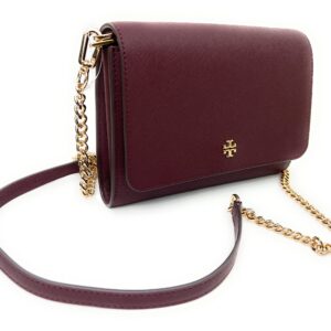 Tory Burch Emerson Chain Wallet Leather Cross Body Bag (Claret)