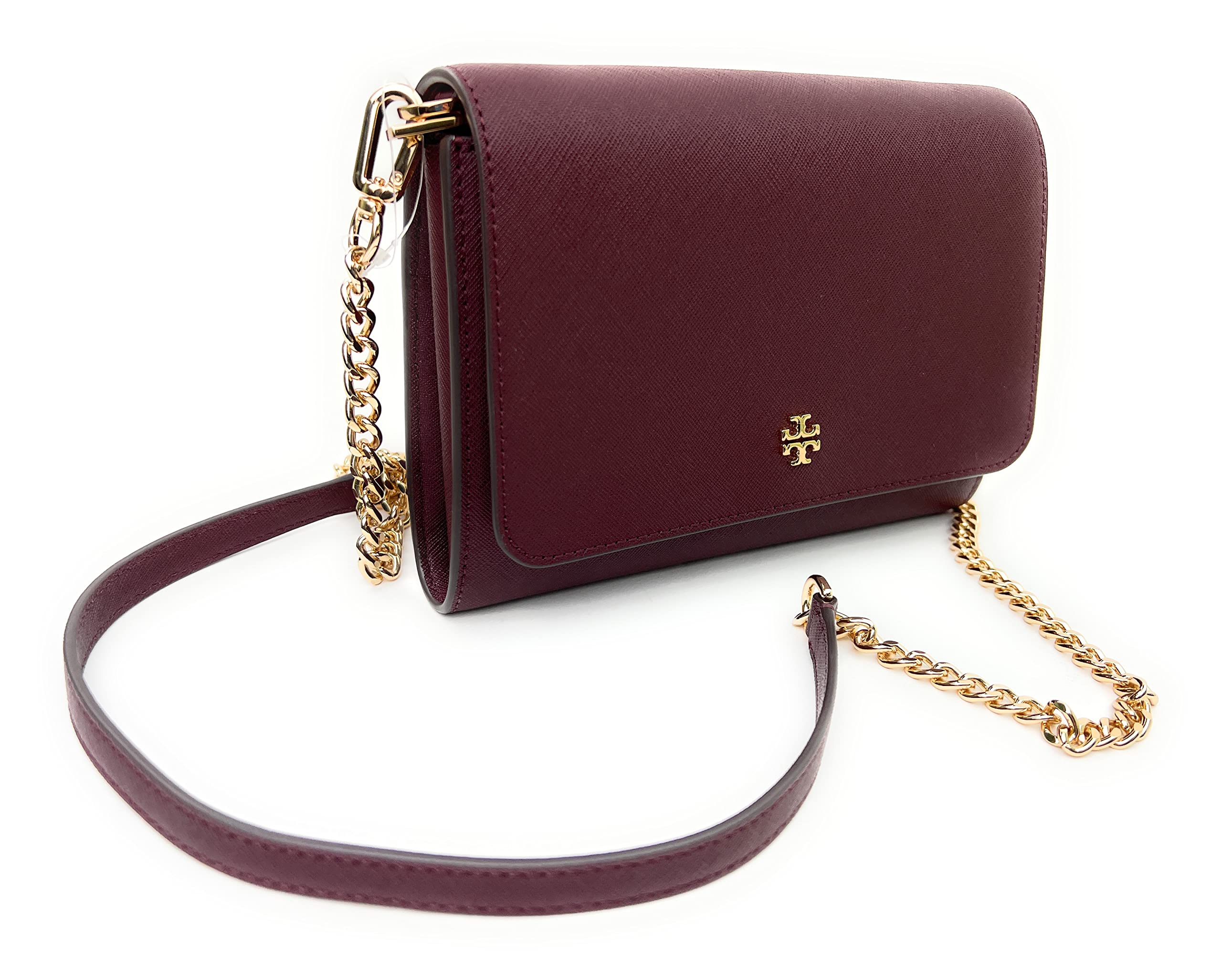 Tory Burch Emerson Chain Wallet Leather Cross Body Bag (Claret)