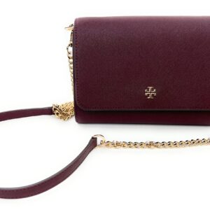 Tory Burch Emerson Chain Wallet Leather Cross Body Bag (Claret)