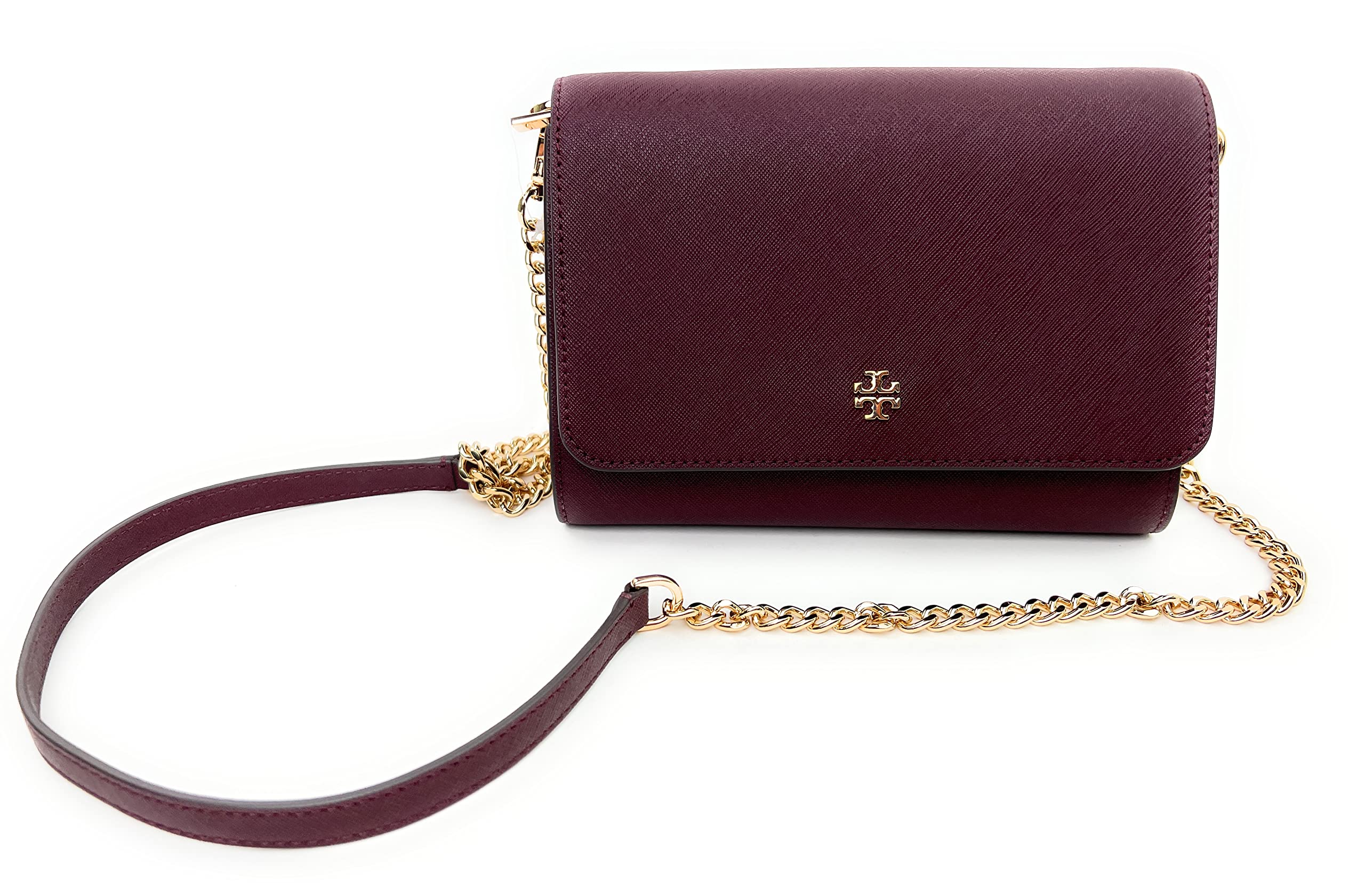 Tory Burch Emerson Chain Wallet Leather Cross Body Bag (Claret)