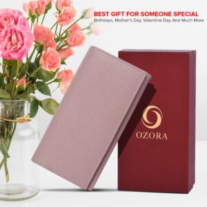 Ozora Handmade Bifold Premium Leather Slim Wallet with RFID Protection, Card Holders and ID Window for Women