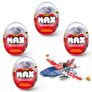 max build more egg capsule x4 by zuru building block set with surprise themes for boys, girls, and kids, great basket stuffers, amazon exclusive