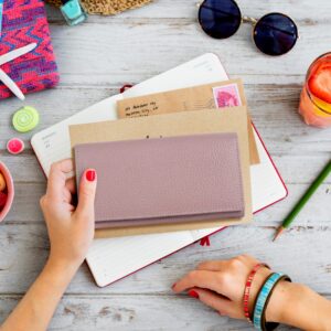 Ozora Handmade Bifold Premium Leather Slim Wallet with RFID Protection, Card Holders and ID Window for Women