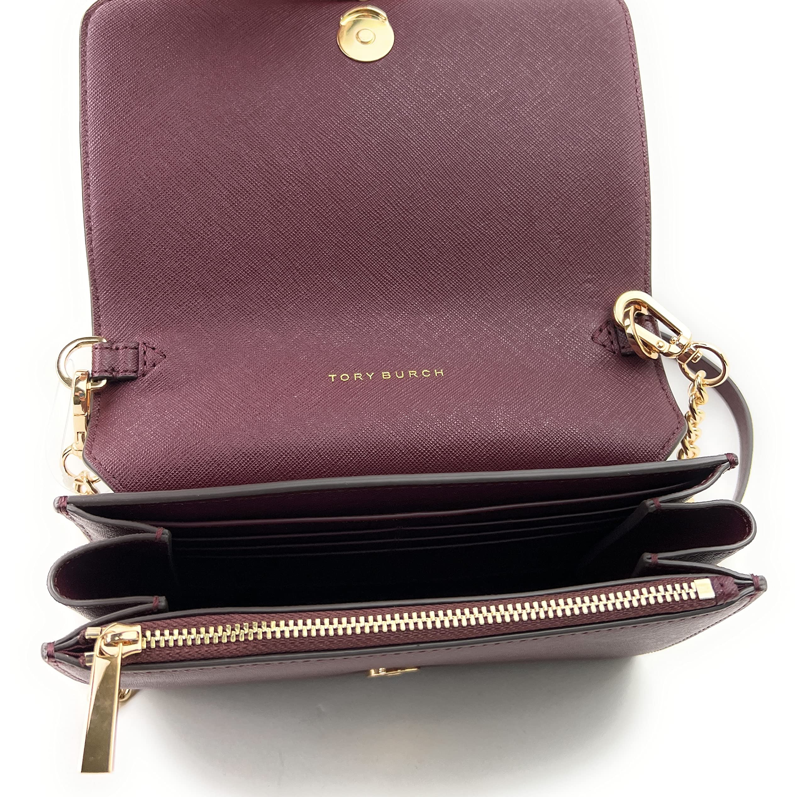 Tory Burch Emerson Chain Wallet Leather Cross Body Bag (Claret)