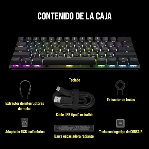 Corsair K70 PRO MINI WIRELESS RGB 60% Mechanical Gaming Keyboard (Fastest Sub-1ms Wireless, Swappable CHERRY MX Red Keyswitches, Aluminum Frame, PBT Double-Shot Keycaps) QWERTY, NA Layout - Black