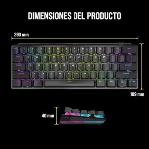 Corsair K70 PRO MINI WIRELESS RGB 60% Mechanical Gaming Keyboard (Fastest Sub-1ms Wireless, Swappable CHERRY MX Red Keyswitches, Aluminum Frame, PBT Double-Shot Keycaps) QWERTY, NA Layout - Black