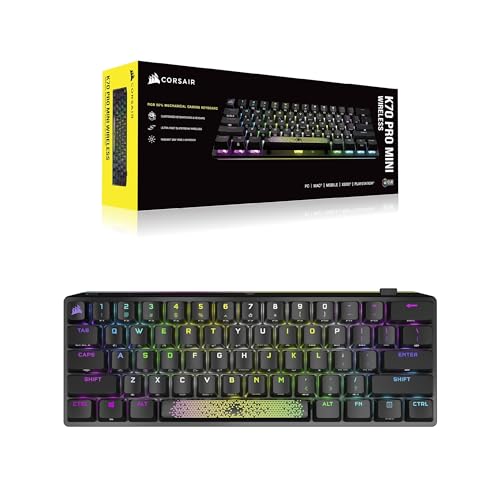 Corsair K70 PRO MINI WIRELESS RGB 60% Mechanical Gaming Keyboard (Fastest Sub-1ms Wireless, Swappable CHERRY MX Red Keyswitches, Aluminum Frame, PBT Double-Shot Keycaps) QWERTY, NA Layout - Black