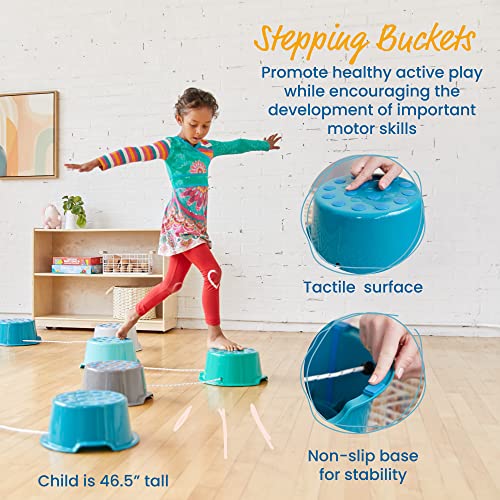 ECR4Kids Stepping Buckets with Storage Carry Bag, Balance Stones, Contemporary, 10-Piece