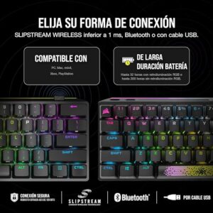 Corsair K70 PRO MINI WIRELESS RGB 60% Mechanical Gaming Keyboard (Fastest Sub-1ms Wireless, Swappable CHERRY MX Red Keyswitches, Aluminum Frame, PBT Double-Shot Keycaps) QWERTY, NA Layout - Black