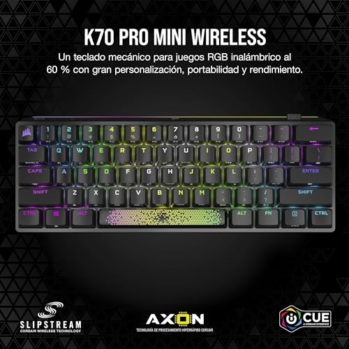 Corsair K70 PRO MINI WIRELESS RGB 60% Mechanical Gaming Keyboard (Fastest Sub-1ms Wireless, Swappable CHERRY MX Red Keyswitches, Aluminum Frame, PBT Double-Shot Keycaps) QWERTY, NA Layout - Black