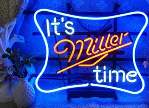 FINEON Real Glass Neon Sign it's miller time Metal Frame 42X32CM decoration Light Beer Bar Pub Garage Room