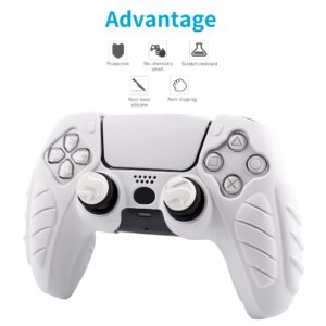 CHIN FAI Ergonomic Soft Grip Skin for PS5 Controller, Anti-Slip Silicone Controller Cover for PlayStation 5 Controller with 6 Thumb Grips Accessories Set (Clear Gray)