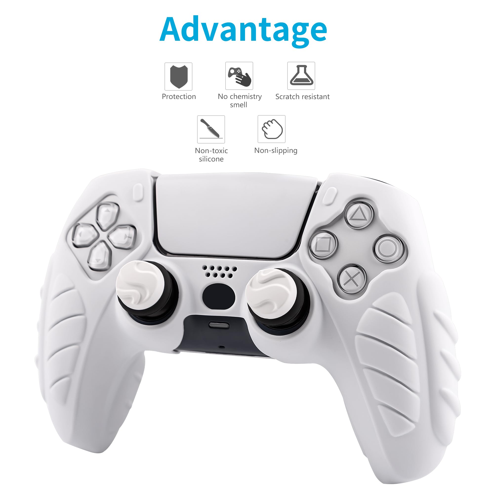 CHIN FAI Ergonomic Soft Grip Skin for PS5 Controller, Anti-Slip Silicone Controller Cover for PlayStation 5 Controller with 6 Thumb Grips Accessories Set (Clear Gray)