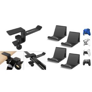 6amLifestyle 4 Pack Controller Holder Stand Built in Anti-Slip Pads for PS5 PS4 Xbox One Switch Pro, Headphone Headset Holder Hanger with Adjustable Clamp