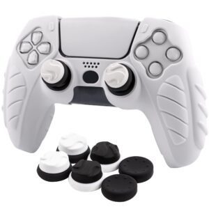 chin fai ergonomic soft grip skin for ps5 controller, anti-slip silicone controller cover for playstation 5 controller with 6 thumb grips accessories set (clear gray)