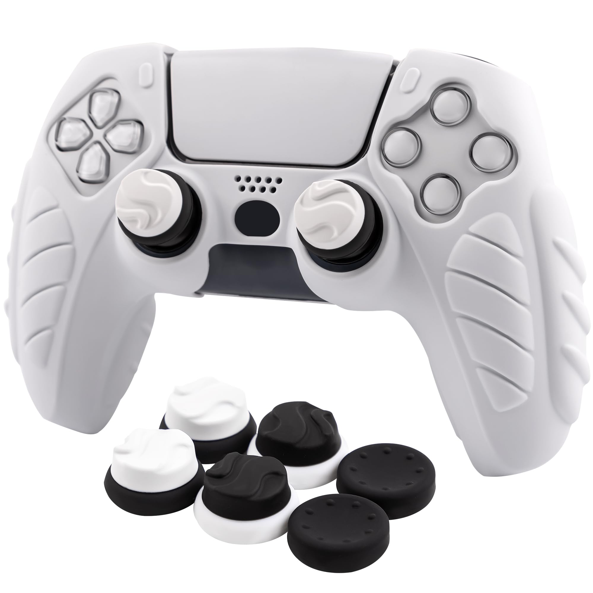 CHIN FAI Ergonomic Soft Grip Skin for PS5 Controller, Anti-Slip Silicone Controller Cover for PlayStation 5 Controller with 6 Thumb Grips Accessories Set (Clear Gray)