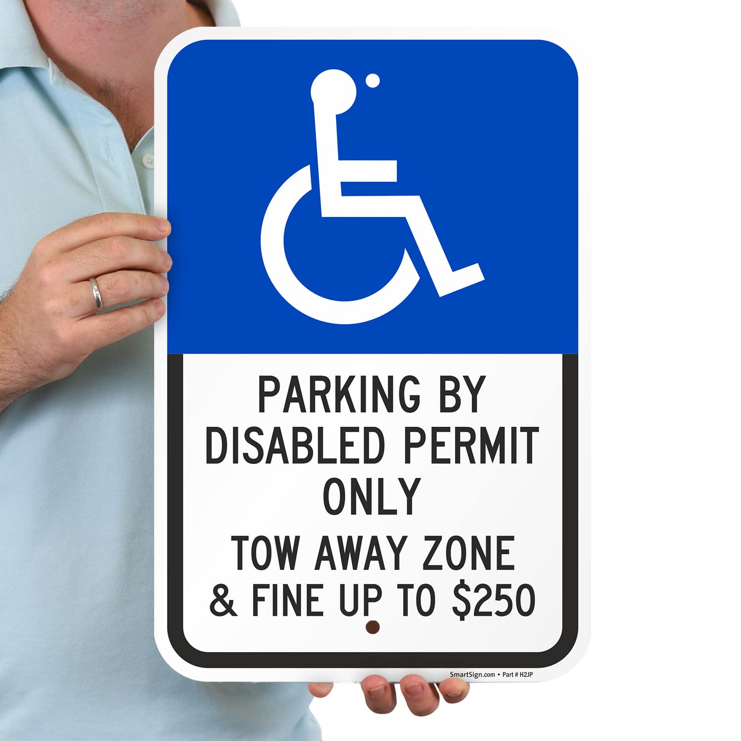 SmartSign Basics 18 x 12 inch “Parking By Disabled Permit, Tow-Away Zone” Handicap Parking Sign, 120 mil Aluminum Composite (ACM), Engineer Grade Reflective Material, Blue/Black on White