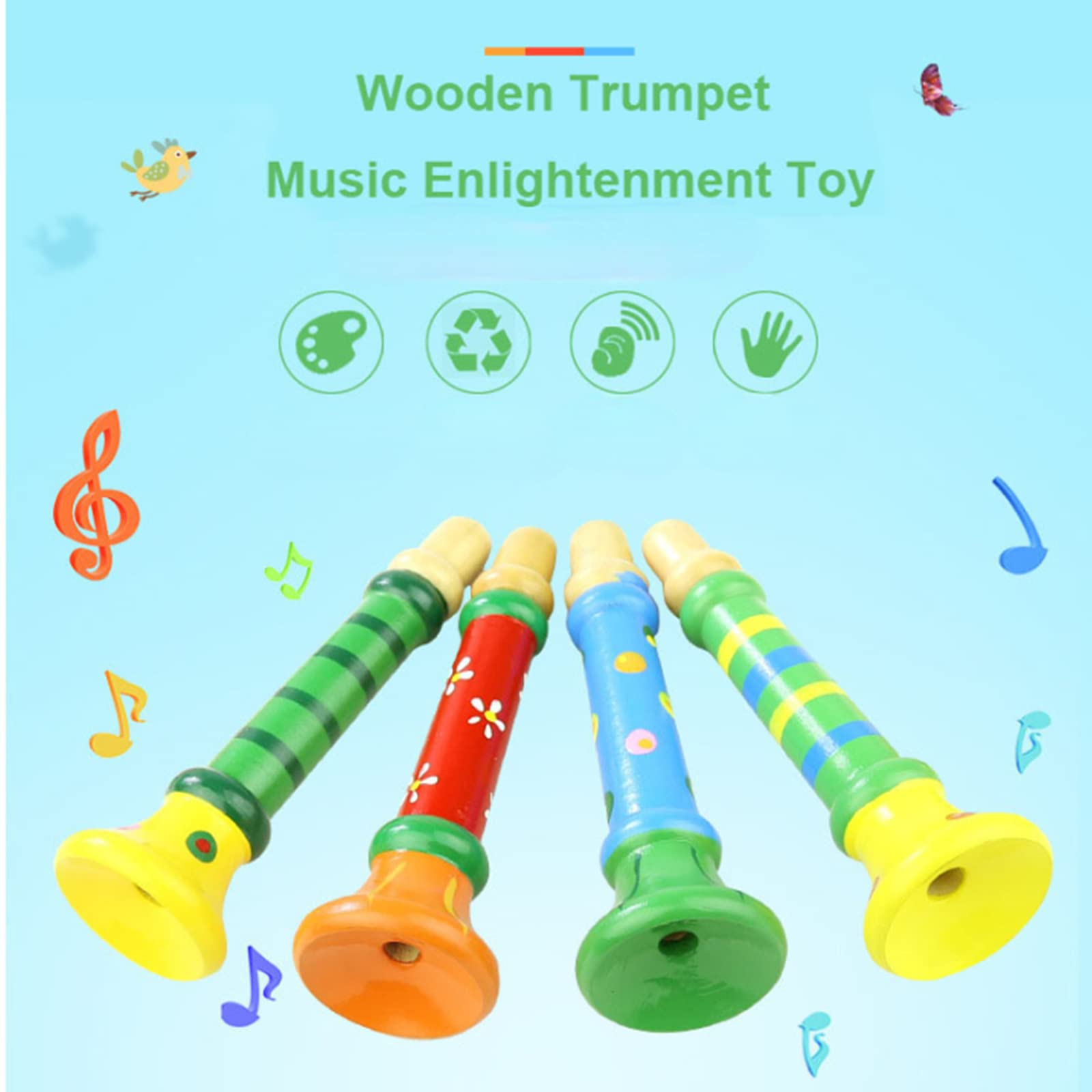 Lyellfe 10 Pieces Small Wooden Trumpet, Piccolo Flute for Kids, Music Sound Toys, Rhythm Musical Instrument, Early Education Develop for 3+ Year Age, Boys Girls, School