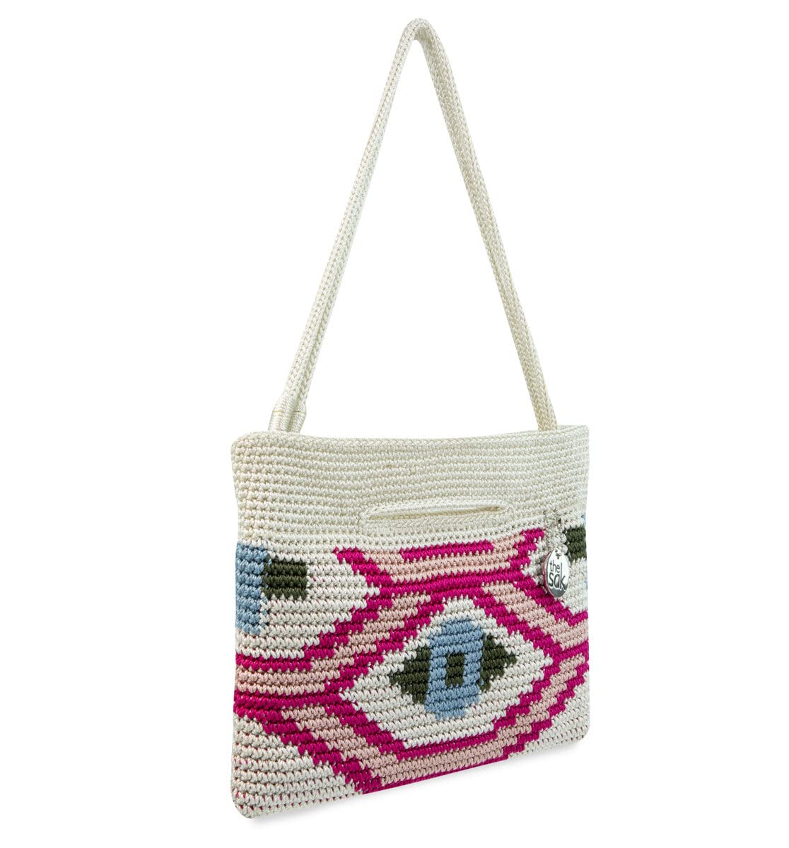 The Sak Linden Convertible Crossbody Bag in Crochet, Adjustable Multi Use Strap, Natural Senang