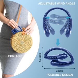 JUTYAST Portable Bladeless Neck Fan, 5000mah Foldable Personal Neck Fans, Rechargeble Hands Free Wearable Fan, Battery Operated Hanging Neckband Fan for Outdoors Women Kids