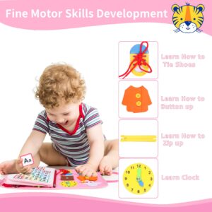 Busy Board Montessori Toys for 1 2 3 4 Year Old Toddlers Sensory Activity Busy Book for Fine Motor Skills, Airplane Car Travel Essentials for Kids Boys Girls